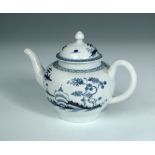 A Lowestoft blue and white tea pot and cover, circa 1770, the shouldered globular body decorated