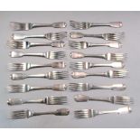 A set of eighteen Victorian silver fiddle pattern table forks, by Henry Lias and Henry Lias,