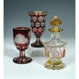 A 19th century Bohemian ruby overlay glass goblet, the body inscribed 'Hoftheater in Dresden',