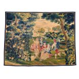 A late 17th or early 18th century Flemish tapestry hanging, depicting a picnic party within a