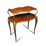 A Louis XVI style parquetry inlaid kingwood etagere - late 19th century, with gilt brass mounts,