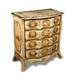 A Venetian painted petite commode - 20th century, of four long drawers with painted panels, on