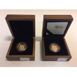 Two UK Shield of the Royal Arms gold proof £1 coins for 2008 and 2009, limited editions, one lacking