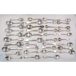 Various Victorian fiddle pattern silver spoons. Ten silver fiddle pattern dessert spoons by Henry