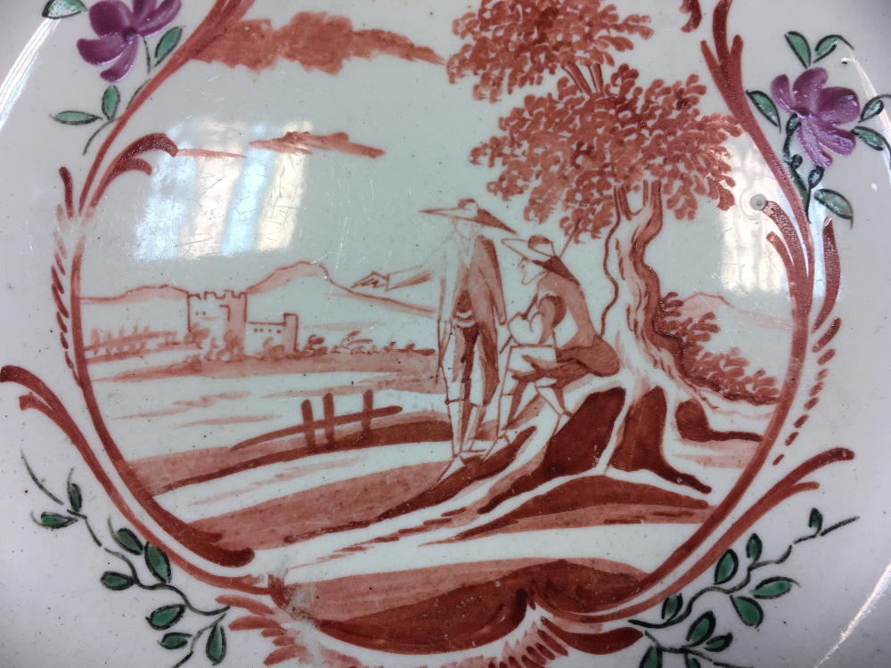 A set of four 18th century Leeds creamware plates, each painted to the centre in iron red with two - Image 3 of 3