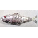 A Continental silver articulated model fish, import marked for London 1892, maker's mark DP, inset