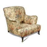 A George Smith standard arm signature chair, seat depth 63cm (25ins) 83 x 81cm (32 x 32in) Lacking