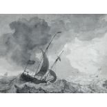 Attributed to Ludolf Backhuysen the Elder (Dutch, 1630-1708) A sailing ship in a storm pencil and