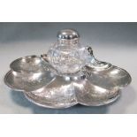 A Victorian silver inkstand, by George Angell & Co, London 1858, the scalloped shaped stand engraved