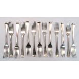 A set of seven George III Hanoverian pattern silver dessert forks, Samuel Godbehere, Edward