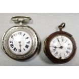 An 18th century gilt metal and tortoiseshell pocket watch, cracked white dial with verge movement,