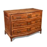 A South German walnut commode - late 18th century, of serpentine outline, decorated in the neo-