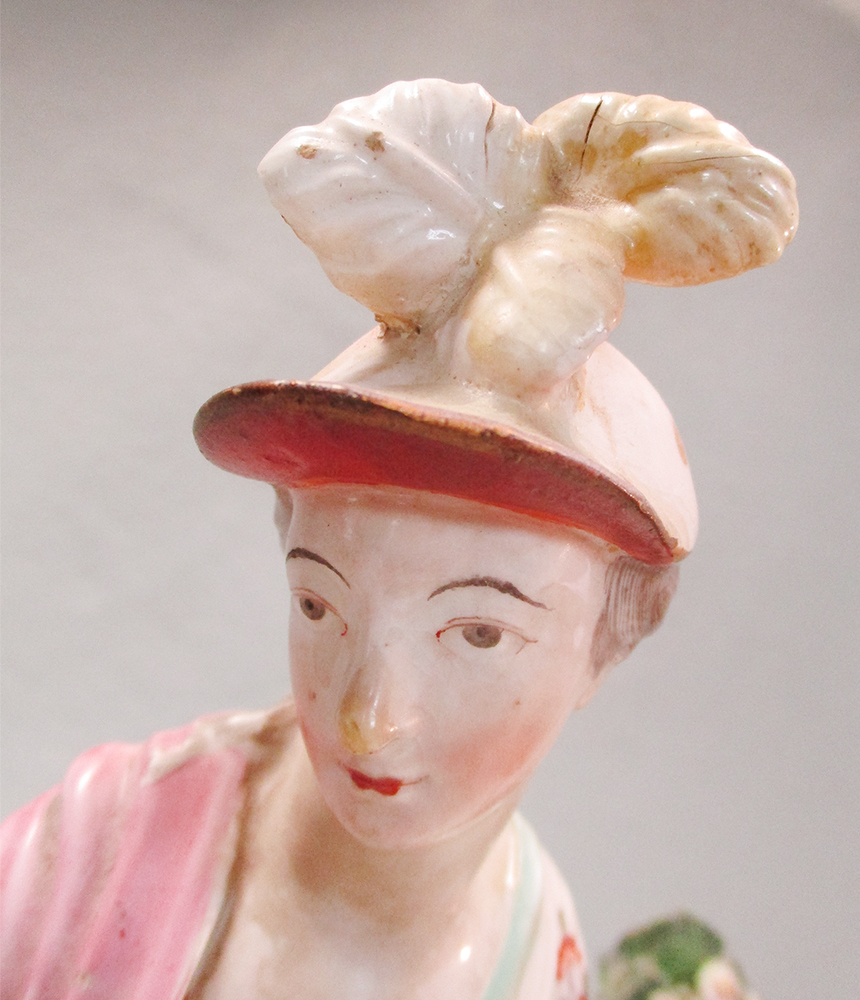 A Derby figure of Minerva, circa 1770, standing in floral dress before bocage and holding a - Image 2 of 5