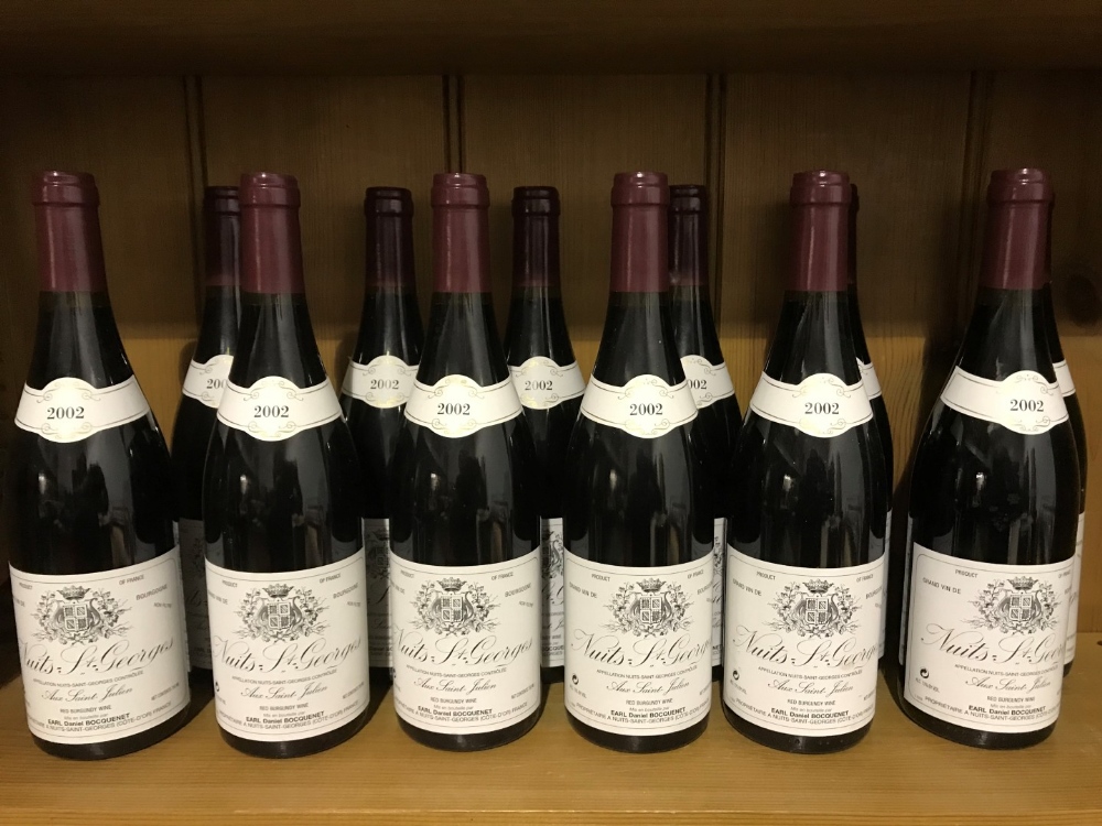 Nuits Saint Georges 2002, 'Aux St Julien', Earl Daniel Bocquenet, 12 bottles