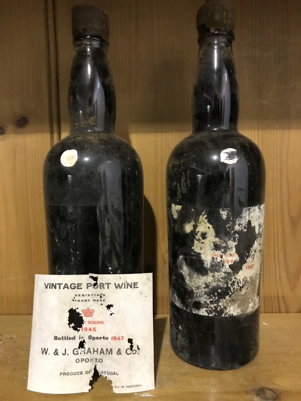 Graham's vintage port 1945, damaged labels, good level, 2 bottles
