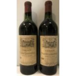 Chateau Pichon Longueville, Comtesse de Lalande 1955, 2 bottles, faded dates to labels, levels upper