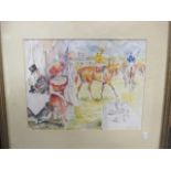 Dick Barton, Polo, and three other racing studies, watercolour (4)