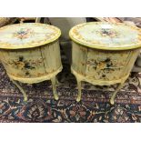 A pair of painted Venetian style oval occasional tables, 76cm h x 54cm w (2)