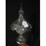 A Victorian glass standing bowl with spire finialled cover