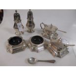A silver six piece condiment set in the Georgian style, of octagonal shape, London 1936, maker's