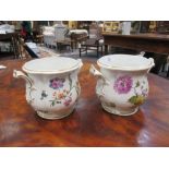 A pair of 20th century Meissen cache pots with floral decoration, 14.5 cm high