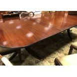 A Regency style mahogany twin-pillar dining table, 76cm h x 270cm long x 122cm w