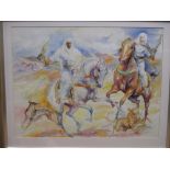 Jacquie Jones (British, b. 1961), Arab Riders, signed lower right in pencil, watercolour with