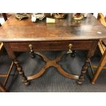 A William and Mary style oak side table with single frieze drawer, 90cm wide x 71cm high