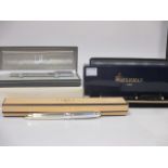 A Dunhill ball point pen and a Waterman pen and other pens
