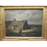 Nasmyth, oil on board, Scottish croft with two figures,
