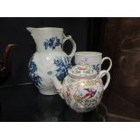 A Worcester blue and white mask jug, Salopian mug and a Booths 'Chelsea' tea pot Tea pot lid has