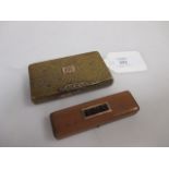 A George III toothpick case together with a Mauchline snuff box initialled 'M' (2)