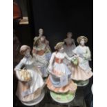 Four Royal Worcesetr 'Pastoral Collection' figures and two other Royal Worcester figures, 'Madame de