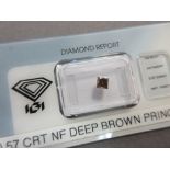 A certificated natural fancy deep brown 0.57ct brown princess cut diamond, the loose diamond in a