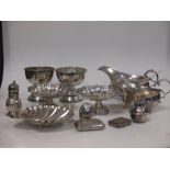 A collection of silver to include two small rose bowls, London 1925, two circular shaped sweetmeat