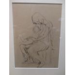 Attributed to Eric Hebborn (British, 1878-1961), Mother and Child pen and ink, 26 x 19 cm. Note: The