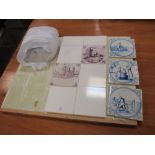 Fourteen Delft manganese and blue and white tiles (14)