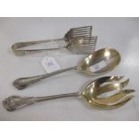 A pair of early 20th century silver serving spoons, import mark for Birmingham 1911, together with