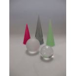 A quantity of acrylic cone display stands and balls in clear, smoked, pink and green VAT is