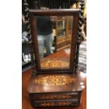 A 19th century Dutch marquetry rosewood toilet mirror with two drawer base, 74 x 41cm
