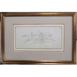 Attributed to Henry Alken (1785 - 1851), 'Two Race Horses', pencil drawing, 13 x 28cm, label to