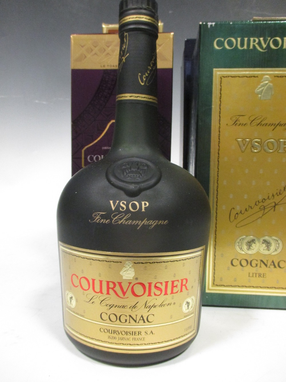 Cognac, four bottles Courvoisier VSOP (x2), VS, and Hennessy VSOP, and boxes (3 of 1 litre and 1 - Image 2 of 3