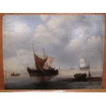 Follower of Willem van de Velde the Younger, Fishing boats moored in a harbour, oil on board mounted