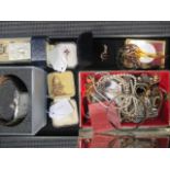 Collection of costume jewellery, including a 9ct fine chain (5.1g), DKNY gents watch, dress rings