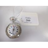 A French silver case lady's cylinder fob watch, white dial, open face