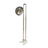 A 1970's chrome standard lamp, the adjustable head to a chrome double column support and white