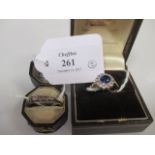 A five stone old cut diamond ring, claw set in yellow metal and plain band stamped 18ct, size N, (