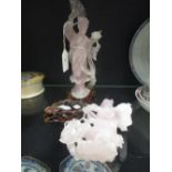 Two Chinese rose quartz figures of ladies