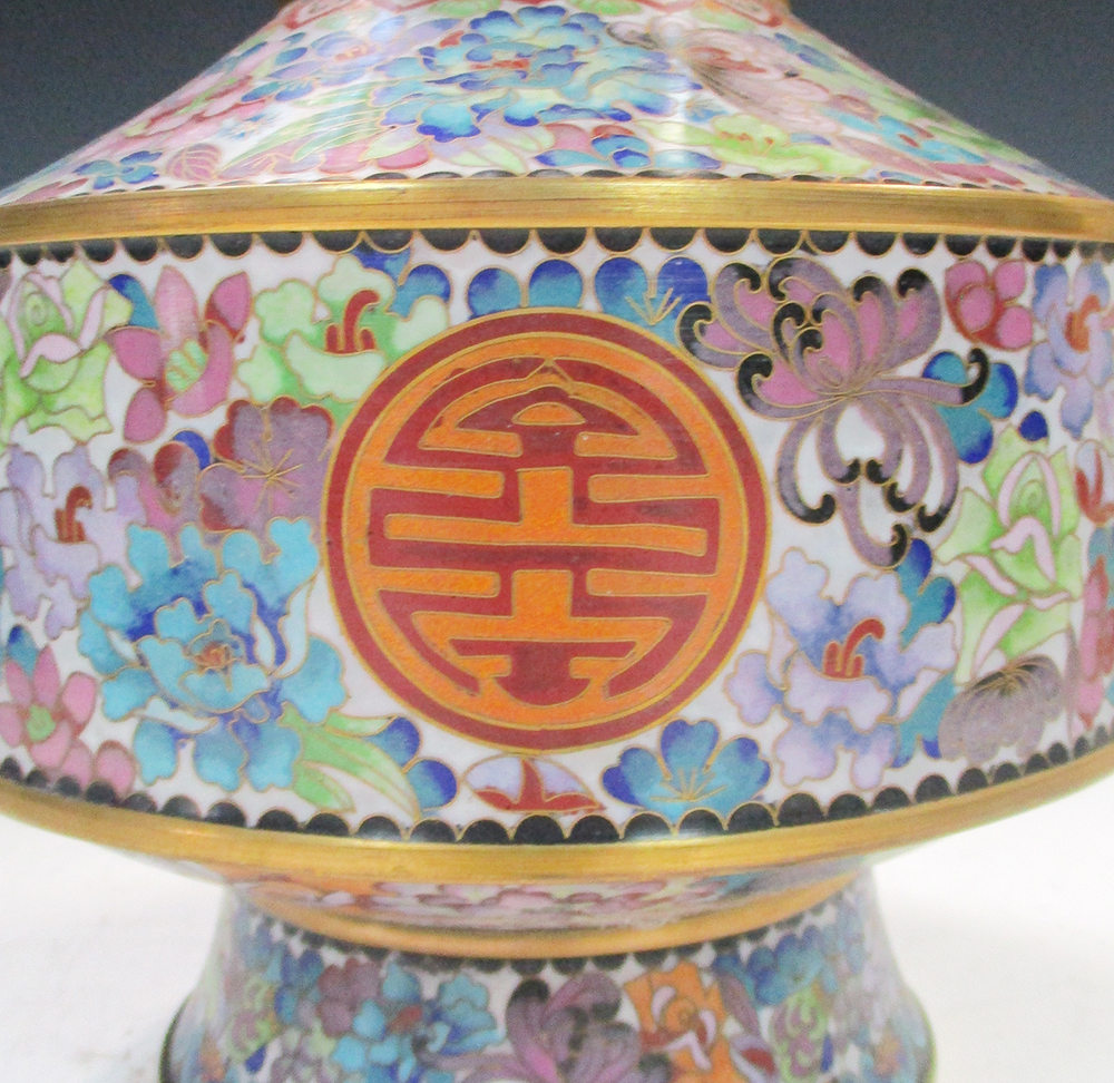 A 20th century Chinese cloisonne floral ground baluster vase, 32cm (12.5 in) high Good - Image 3 of 4