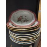 Four famille rose plates, six Chinese export plates, one a/f and a blue and white plate